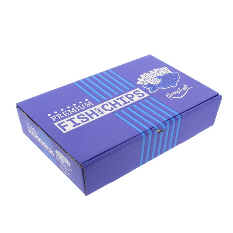 Blue White Fish N Chip Box Small 9 X 5 X 2 Inch - Catex Catering