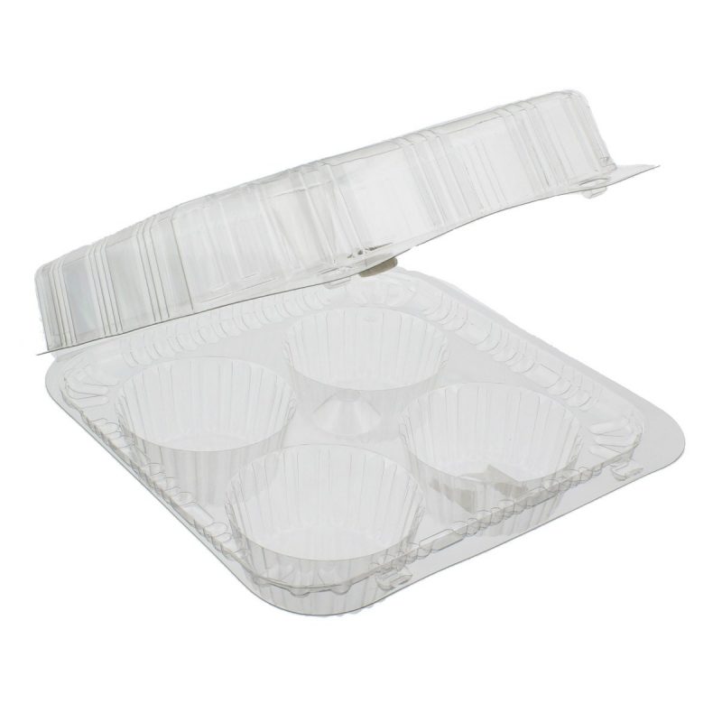 Clear Plastic 4 Compartment Muffin Container 200 X 190 X 75MM Catex