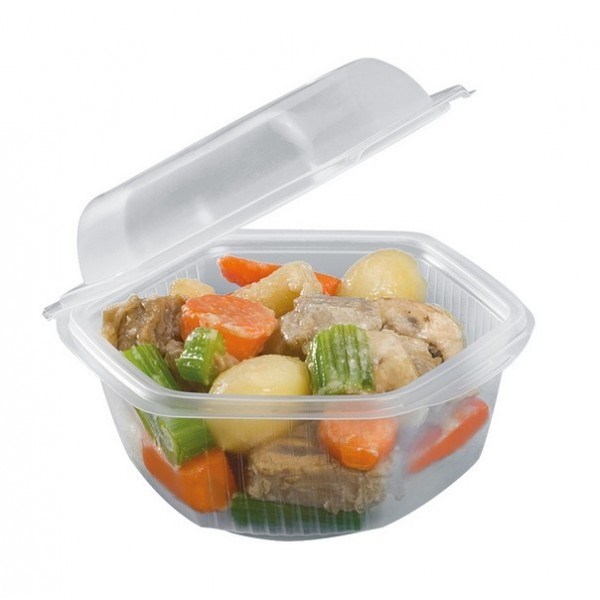 Hexagon Shape 500CC Hinged Lid Plastic Salad Containers