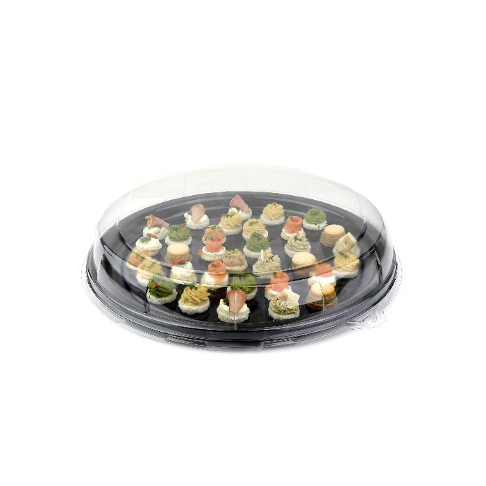 12 Inch Round Black Base Platter With Clear Dome Lid