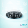Bulk 50 pack of 12-inch Caterware Smartlock platters with flat black bases and secure clear lids