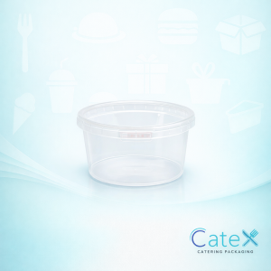 Pack of 200 clear 120ml plastic ring lock containers with tamper-evident lids for food security