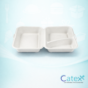 2 Compartment Bagasse Lunch Box Ireland - Bulk pack of 500 white compostable sugarcane food boxes