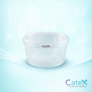Bulk pack of 252 clear 500cc twisty hinged salad bowls with secure ringlock lids for food production