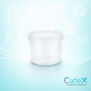 Bulk pack of 290 clear 565ml plastic ring lock containers with matching tamper-evident lids