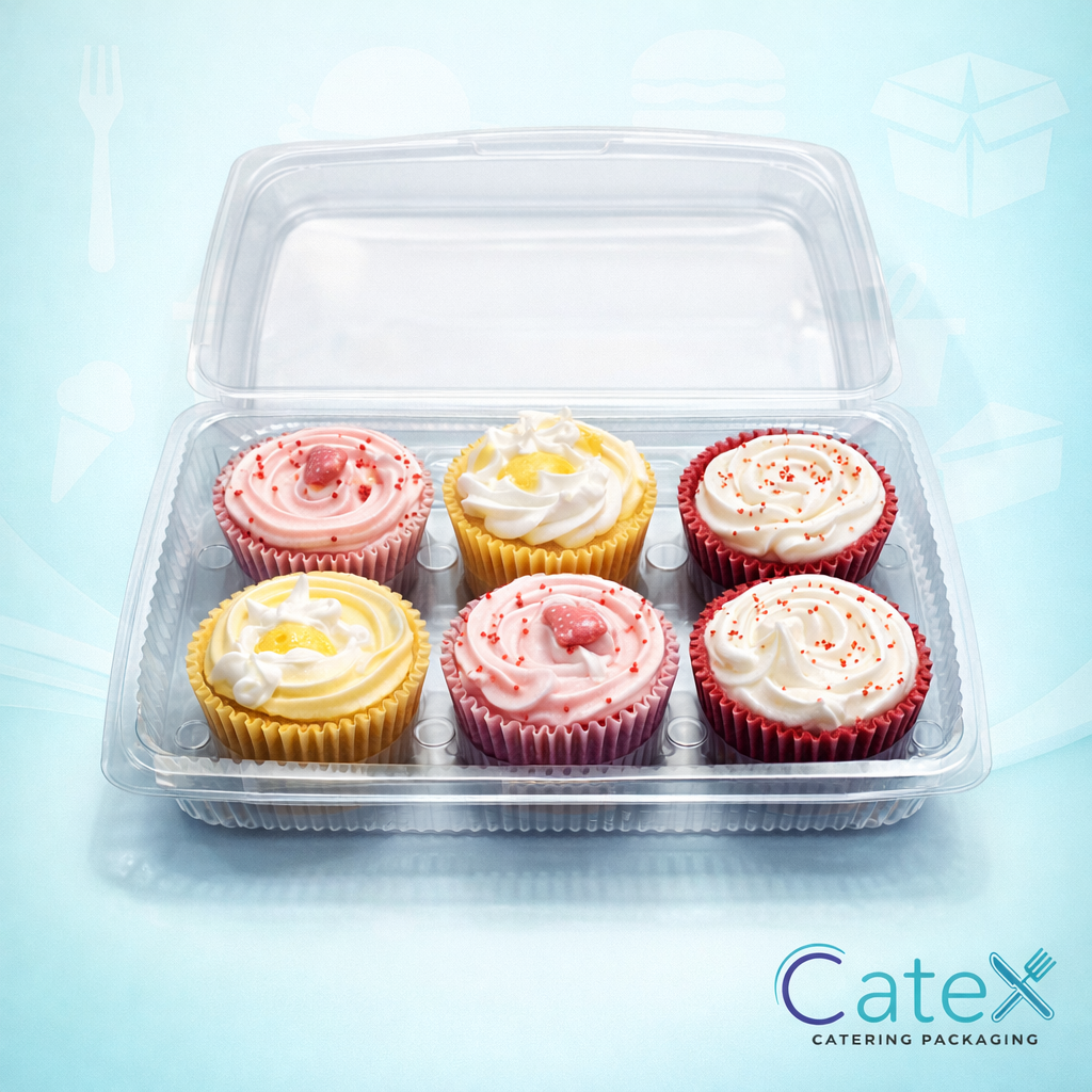 6 Compartment Fairy Cake Containers Ireland - Bulk pack of 110 clear 60mm deep cupcake boxes