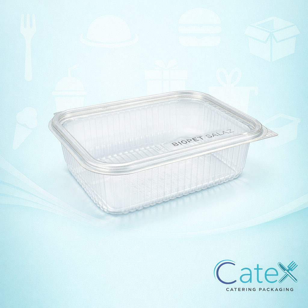 Bulk pack of 400 clear 750cc compostable PLA plant-based plastic salad containers