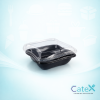 Bulk pack of 400 750ml clear wave style salad bowls with black bases and clear lids