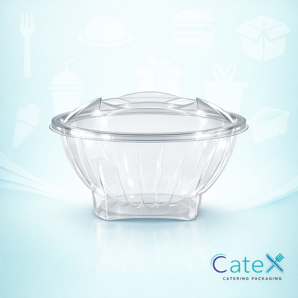 750ml Plastic Salad Bowls with Lids Ireland - Bulk pack of 200 clear medium salad containers