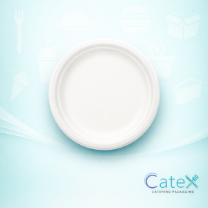 Bulk 500 pack of 9-inch cream round plates made from compostable bagasse sugarcane fibre