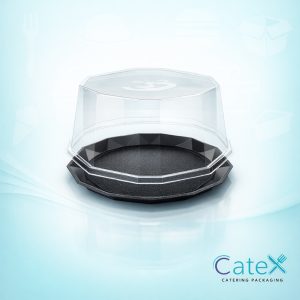 Wholesale pack of 240 nine inch black plastic gateaux bases with clear dome lids