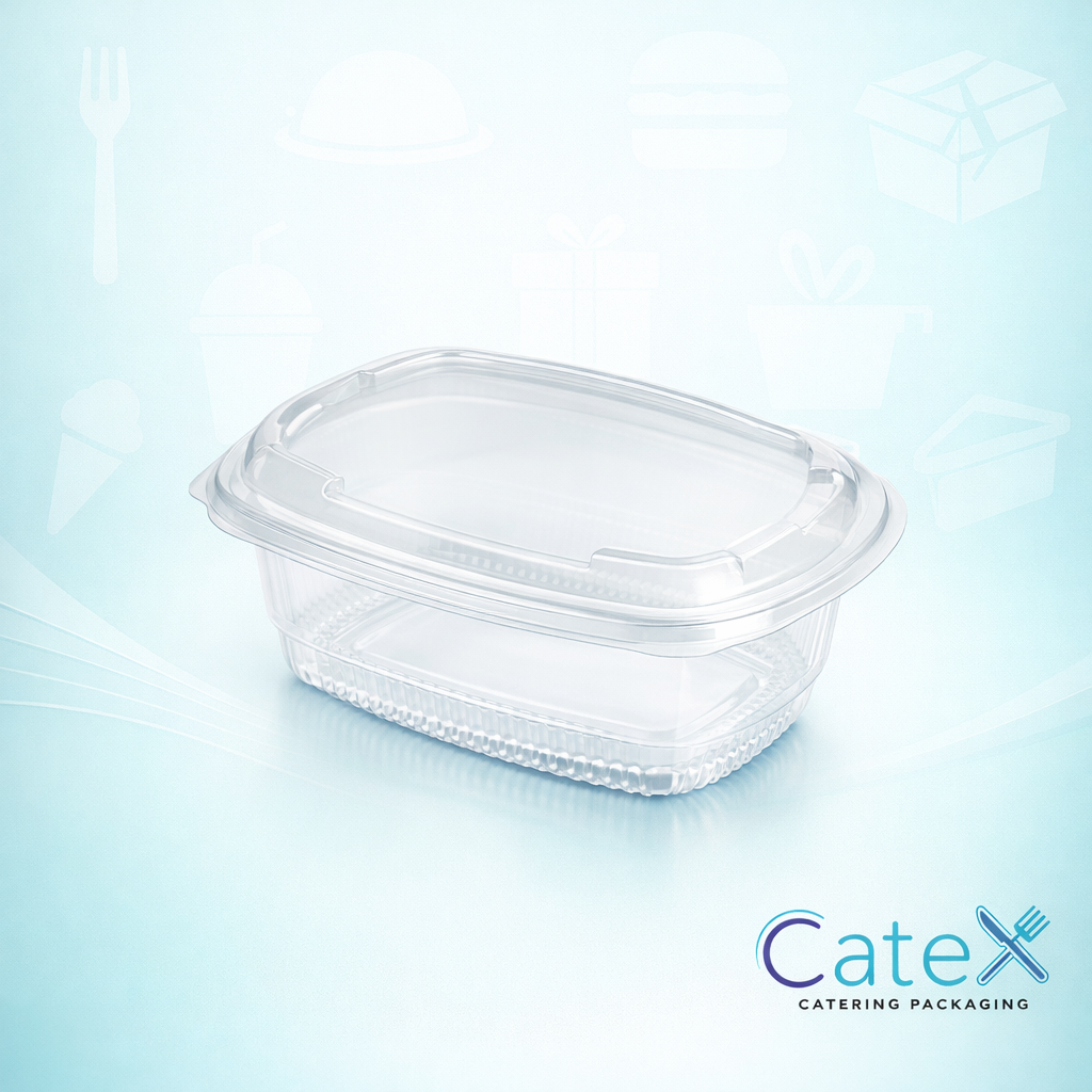 Bulk pack of 300 large 950cc clear plastic salad food hinged boxes for retail display