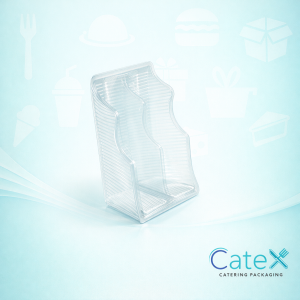 Bulk pack of 1000 clear artisan 2 cavity plastic sandwich containers for dual portion display