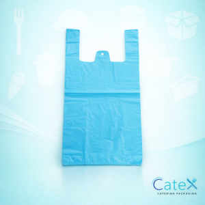 Bulk 2,000 pack of blue plastic carrier bags with vest handles 215+130x440mm for pharmacies and newsagents