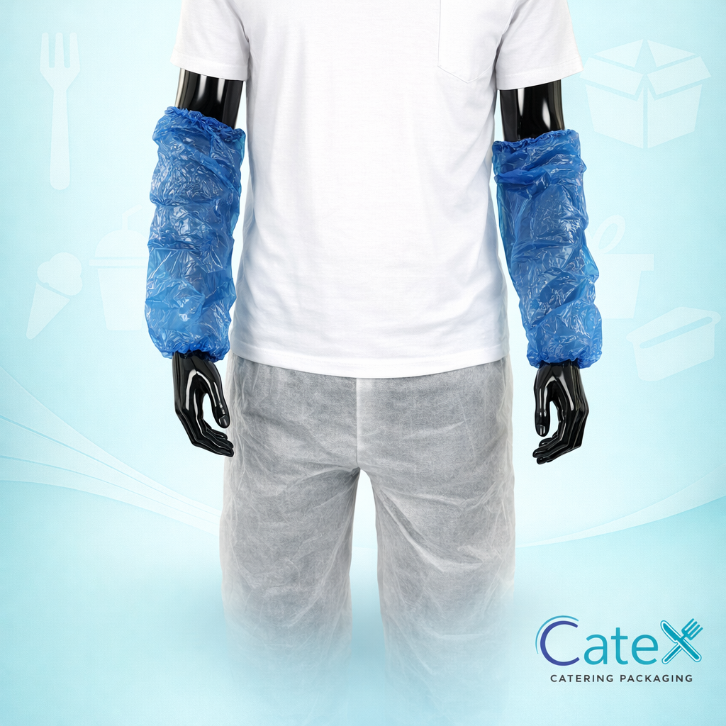 Bulk pack of 2000 blue plastic disposable oversleeves for food industry hygiene