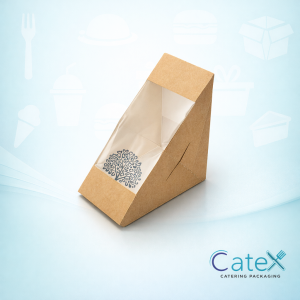 Bulk pack of 250 brown kraft deepfill sandwich wedges with clear viewing windows