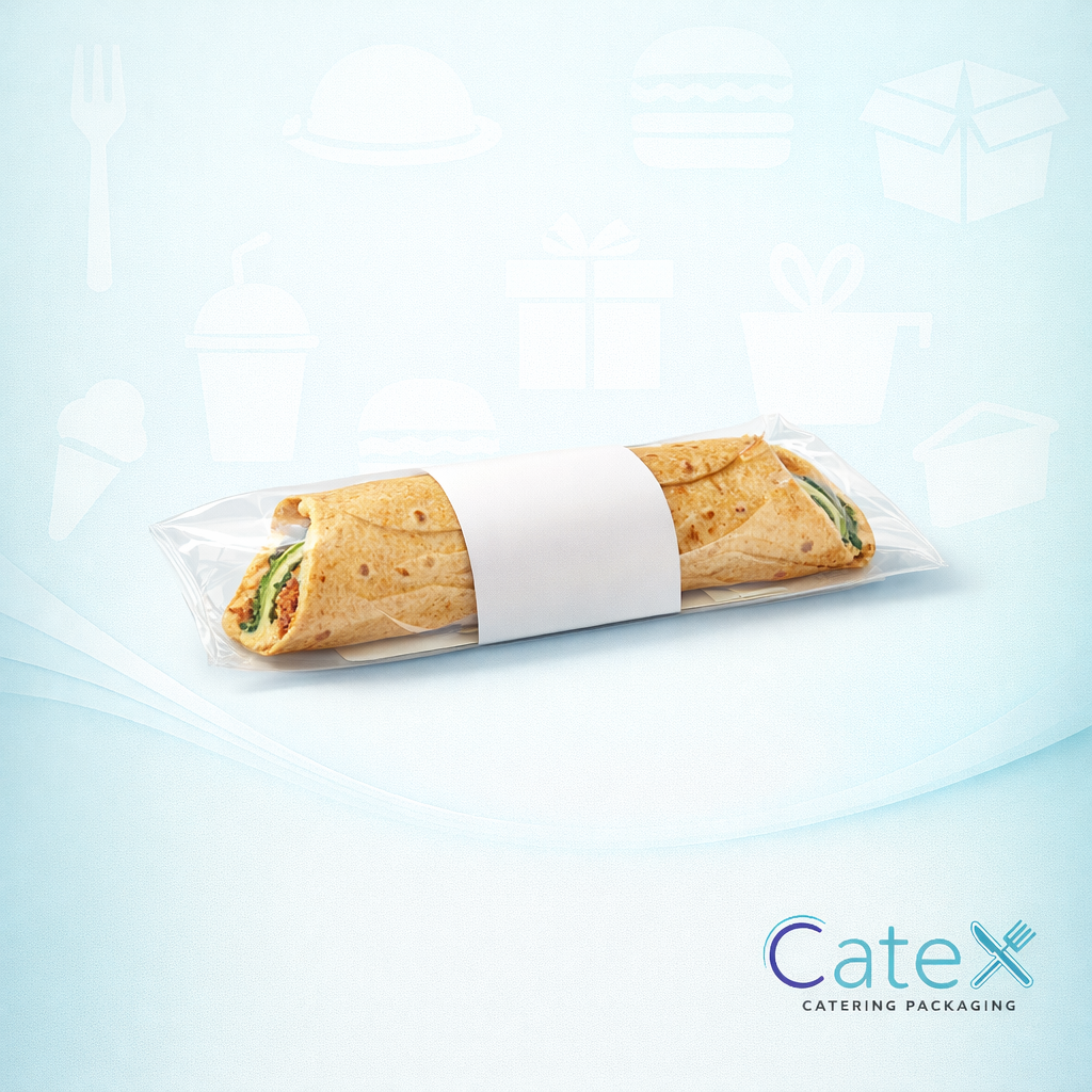 Bulk pack of 800 brown kraft long tortilla and baguette wraps with clear film window