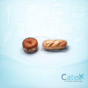 Stack of 1000 clear plastic sandwich wrap sheets with 30 micron thickness for deli use