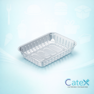 Bulk pack of 400 black D13/45 plastic food trays with integrated absorbent pads