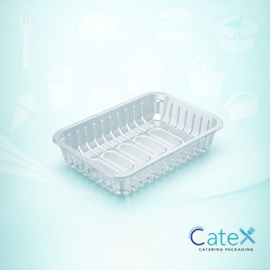 Bulk pack of 400 D13/45 clear plastic food trays with integrated absorbent pads