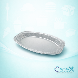 Large heavy-duty disposable aluminium foil silver platters for professional catering and buffet service