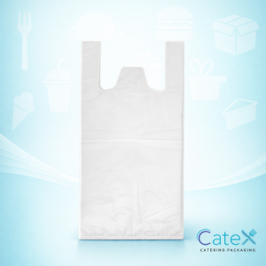 Bulk 1,000 pack of heavy-duty 27-micron white plastic carrier bags with vest handles for hardware and retail