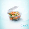 Bulk pack of 300 clear 500cc hexagonal plastic salad containers with hinged lids for retail display