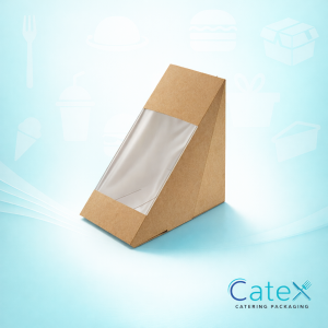 Bulk pack of 500 brown Kraft rear loading deep fill sandwich wedge packs with clear window