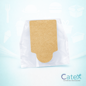 Bulk pack of 500 natural brown kraft paper sandwich wraps with a clear film window for bloomer sandwiches