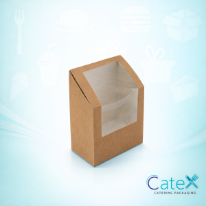 Bulk pack of 500 natural brown Kraft stand up tortilla boxes with clear viewing window