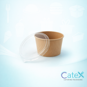 Bulk pack of 360 Leaf 1000ml kraft disposable salad bowls with clear plastic lids