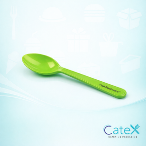 Bulk 1000 pack of 175mm Leaf Green disposable degradable plastic spoons for catering