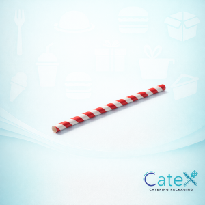 Pack of 250 Leaf red and white striped compostable paper straws 200mm x 6mm