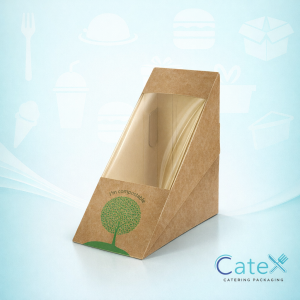 Bulk pack of 500 Leafware compostable brown kraft sandwich wedges with clear windows