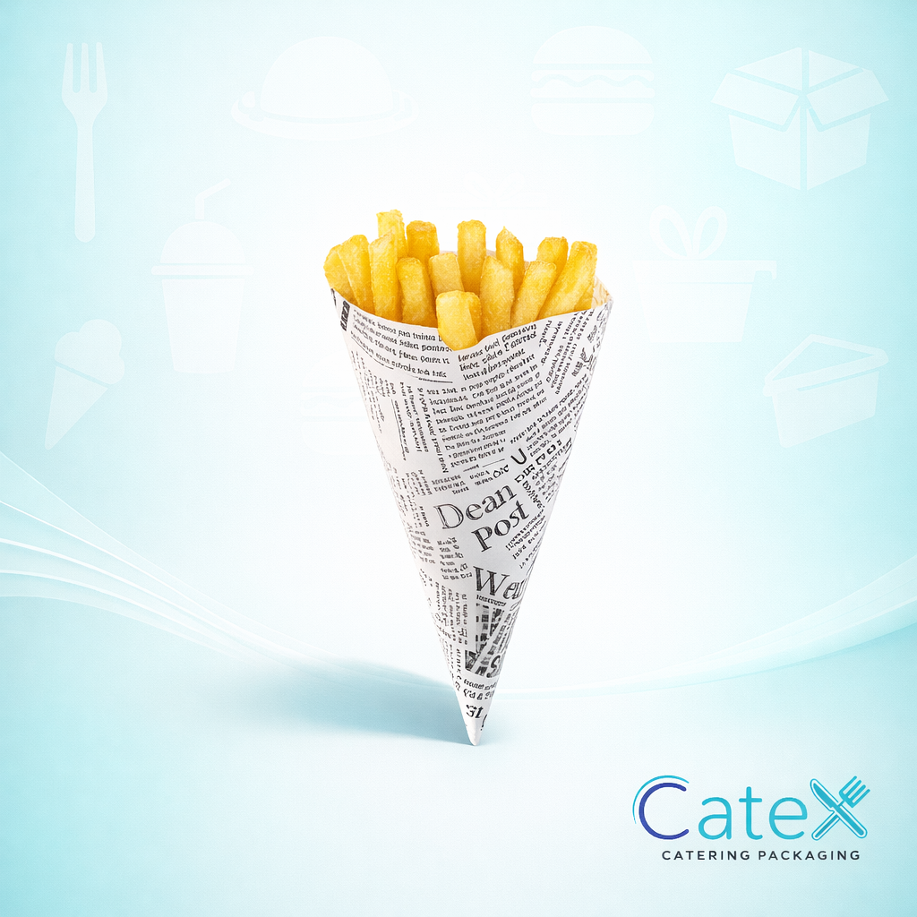 Newspaper Print Chip Cones Ireland - Bulk pack of 1000 compostable retro food cones