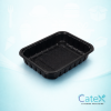 Bulk pack of 384 S4-45 black plastic food trays with integrated absorbent pads