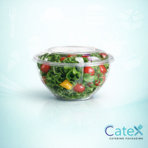 Bulk pack of 260 Sanplast 1500cc clear PET salad bowls with matching flat lids