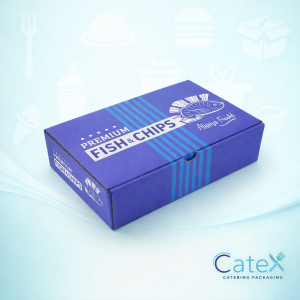 Small Blue and White Fish and Chip Box Ireland - Bulk pack of 100 nautical design kraft boxes