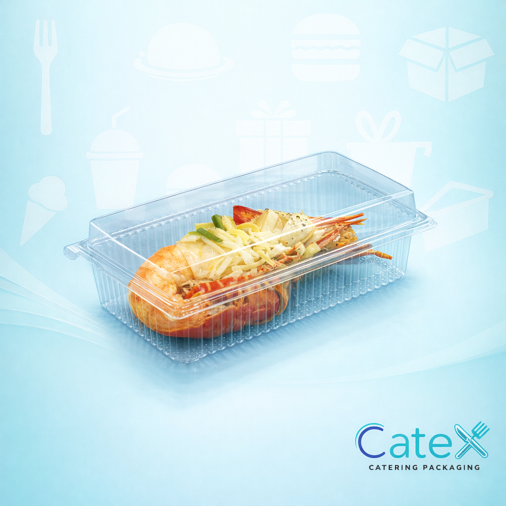 Traitipack Hinged Pastry Containers Ireland - Bulk pack of 270 clear rectangular PET plastic boxes