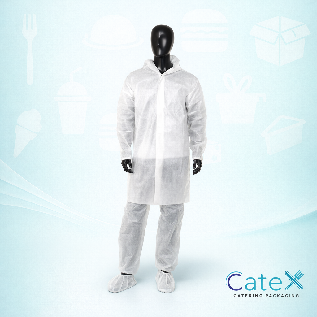 Bulk pack of 10 professional white butcher coats for food industry and hygiene use