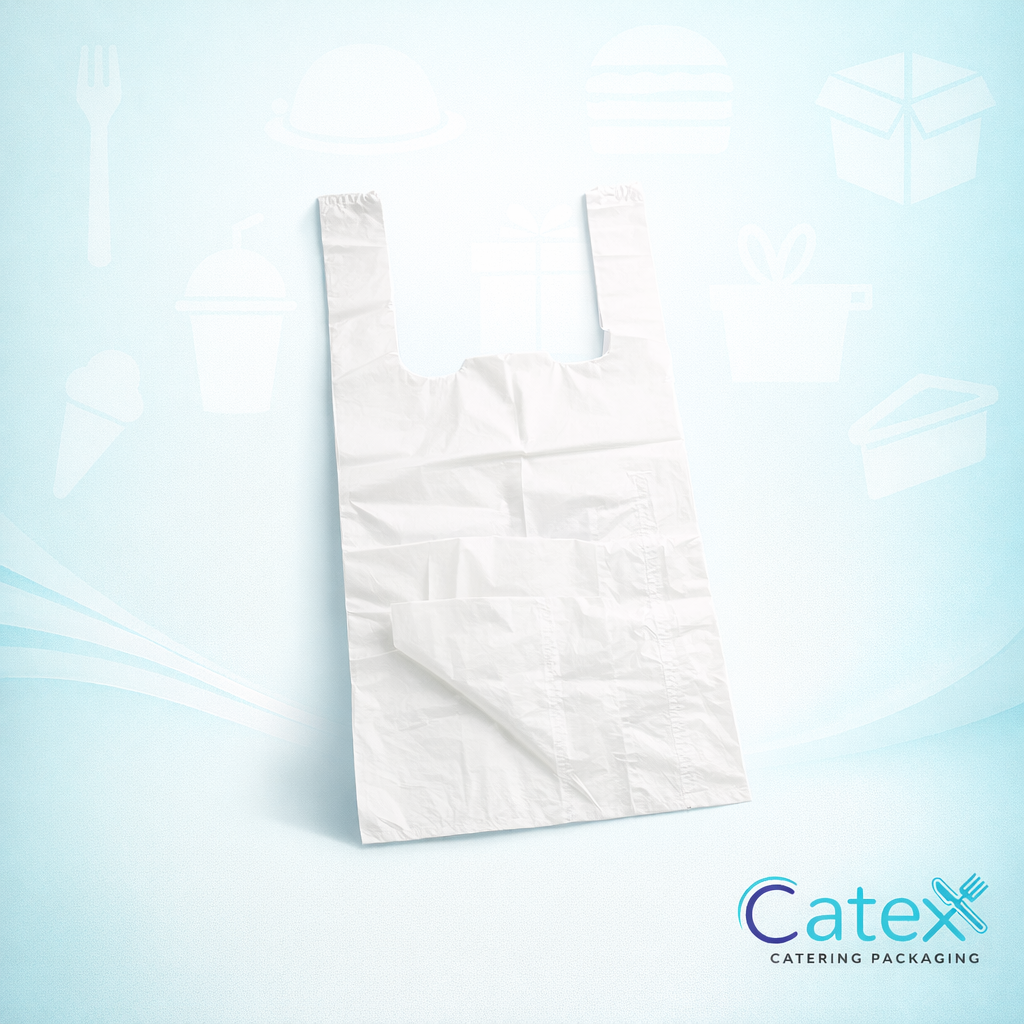 Bulk 2,000 pack of standard white 13-micron plastic vest carrier bags for retail use