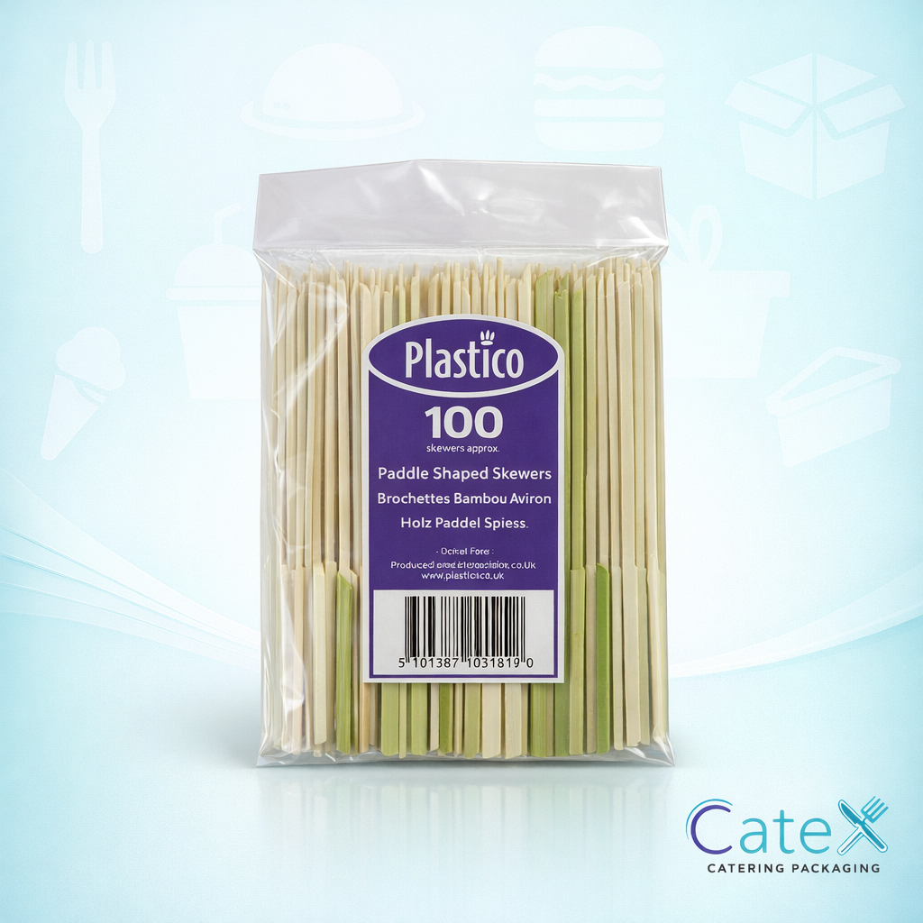 Bulk case of 1000 5.9-inch (150mm) wooden bamboo paddle skewers for professional catering