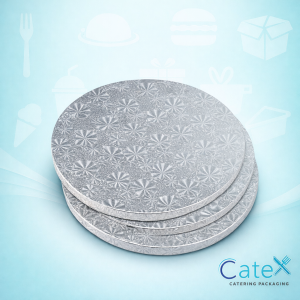12 inch round silver embossed cake cards with a 1.5mm thickness for professional cake presentation