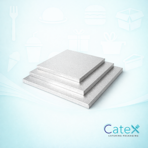 14 inch (356mm) square double thickness silver fern embossed cake board for celebration cakes