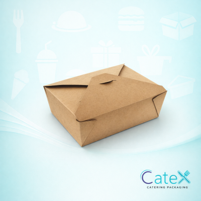 Large 1800ml leakproof brown kraft food boxes with secure leaf folding closure