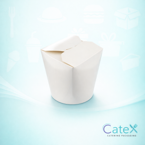 Large 26oz white tub noodle boxes made from 320GSM paperboard for takeaway