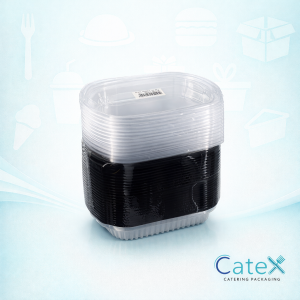 36oz black 2-compartment microwavable food container with clear airtight lid for divided meal prep