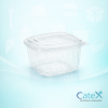 Pack of 600 clear square plastic salad containers with 375cc capacity and hinged lids