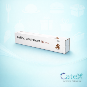 A 450mm professional baking parchment 75m roll in a cutter box for Irish catering