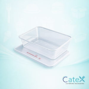 Stack of clear 650CC microwavable plastic takeaway food containers with secure lids